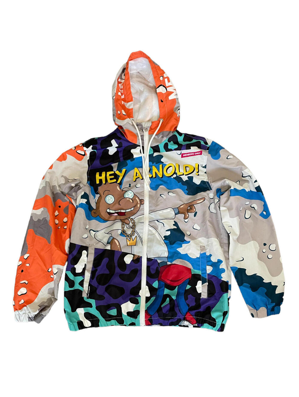 Nickelodeon Members Only Hey Arnold Jacket All Over Hoodie Camo Size Medium NEW